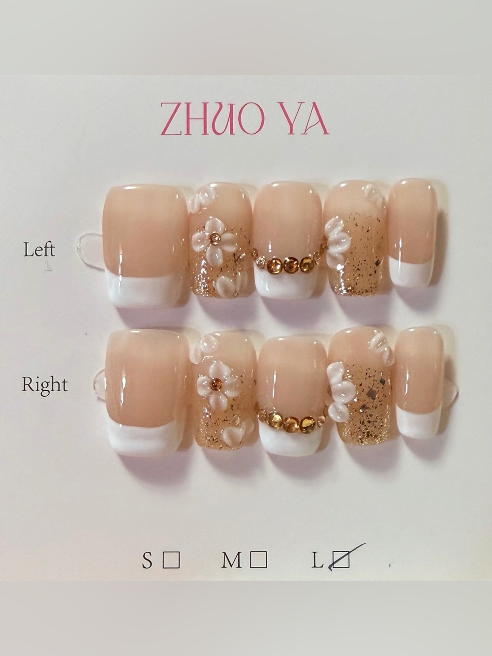 Nude Pink French Tip Press-On Nails with Gold Accents
